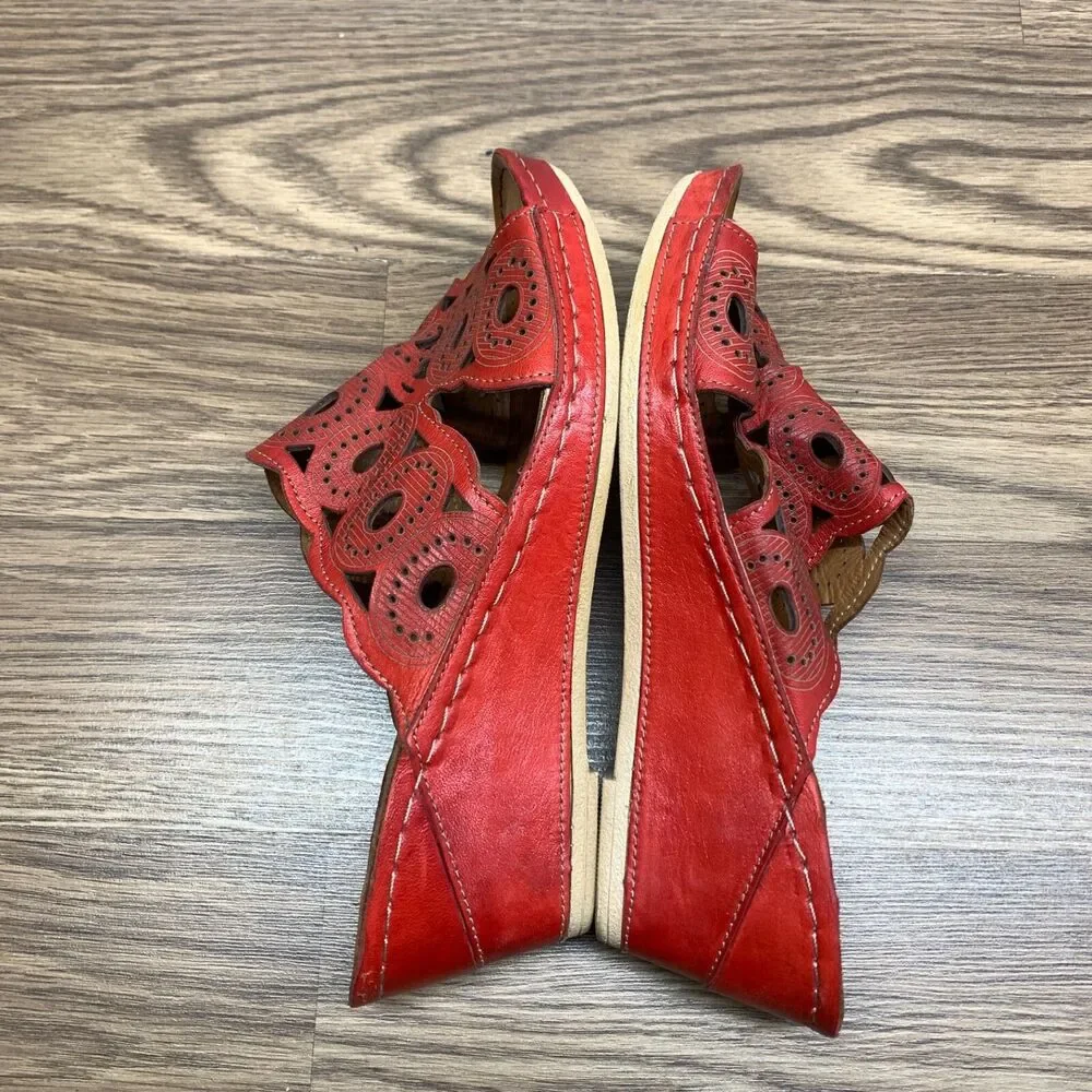 Spring Step Leather Wedge Sandals Labarnas‎ Red Size 41 US 10